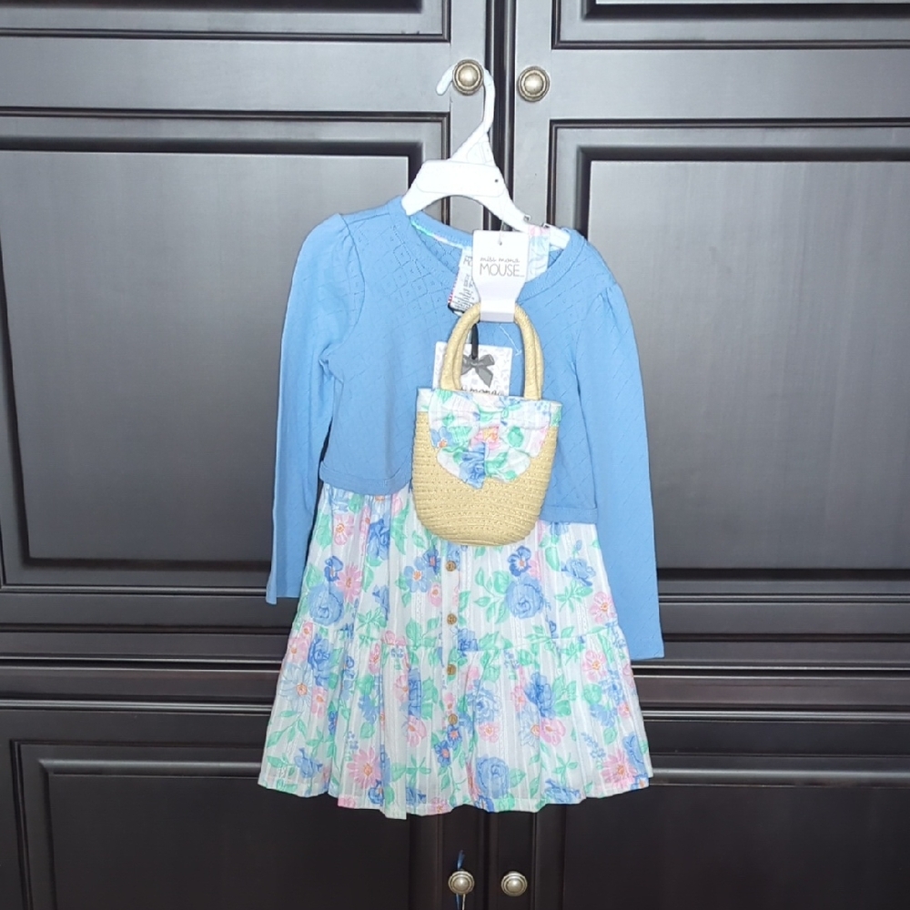Floral Blue Kids Formal Dress with Purse